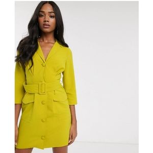 Asos Tux Mini Dress With Belt in Lime Colour